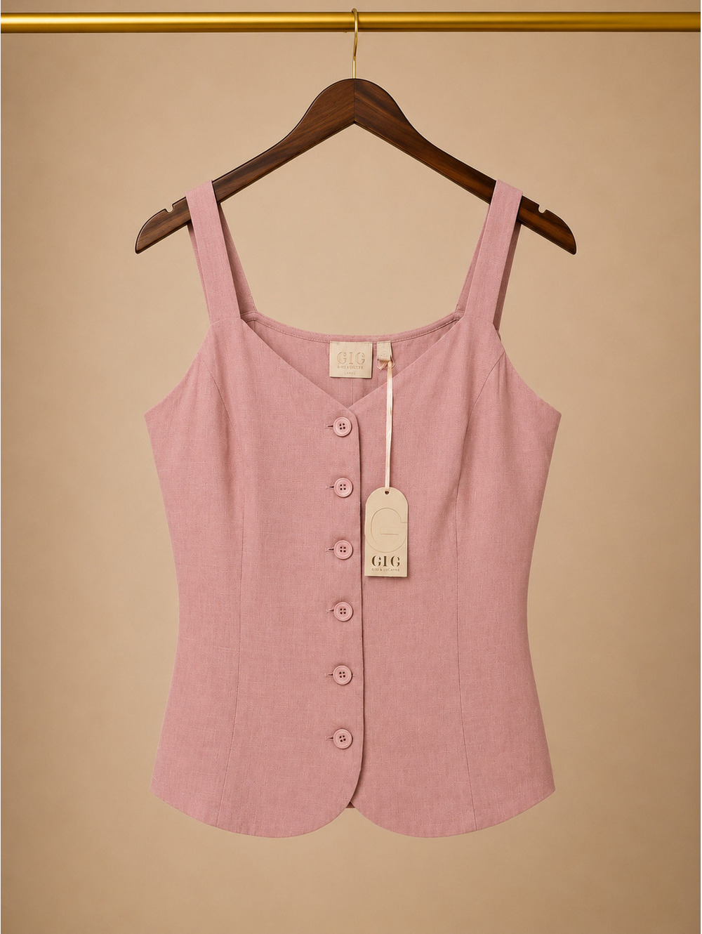 Good Luck Gem NWT Adjustable-Strap Tie-Back Cami Top - Dusty Rose Pink (Large)
